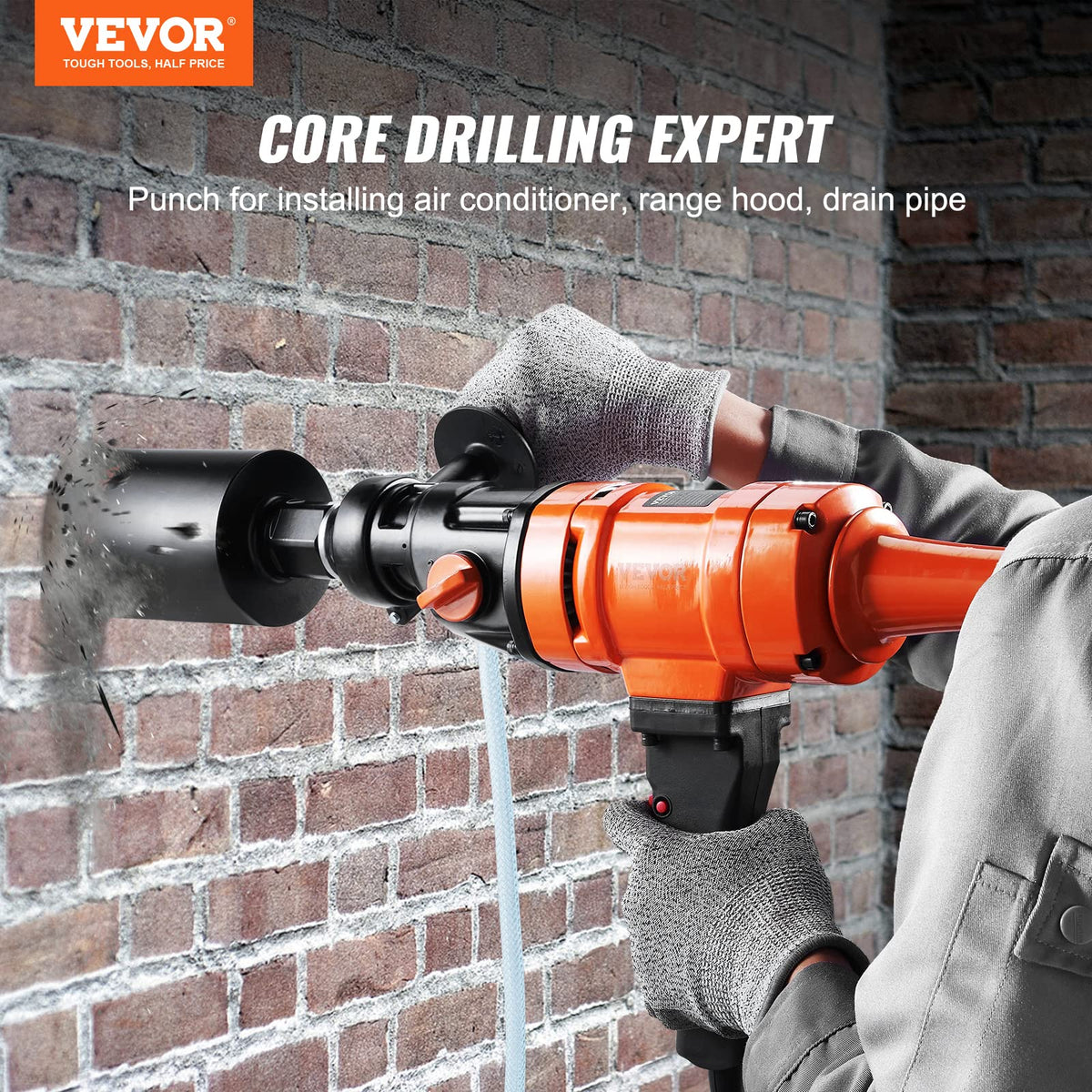 VEVOR 4in wet core drill capacity illustrated for large bore holes
