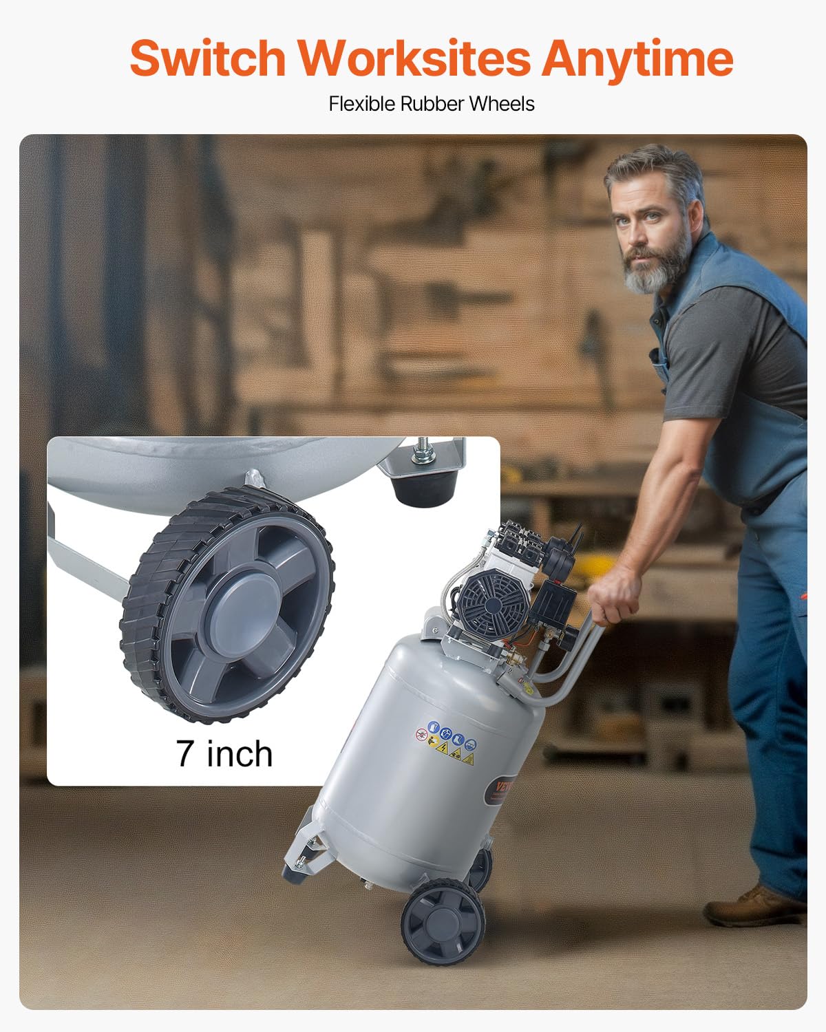 VEVOR 7-inch wheels from the side show easy mobility between spaces.