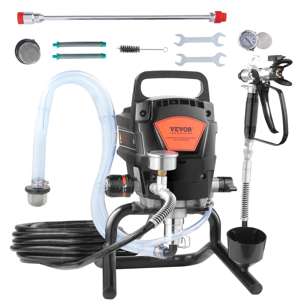 VEVOR 950W stand airless sprayer front view showing powerful coverage for large projects