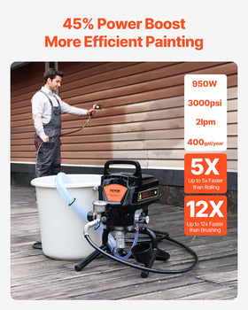 VEVOR 950W stand airless sprayer side view highlighting ergonomic design for comfortable use