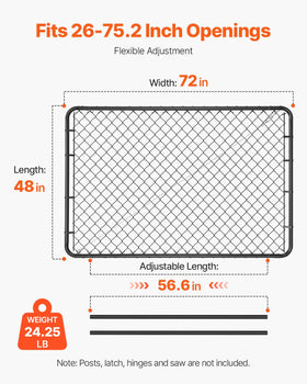 VEVOR adjustable garden gate showing flexible width and height options.