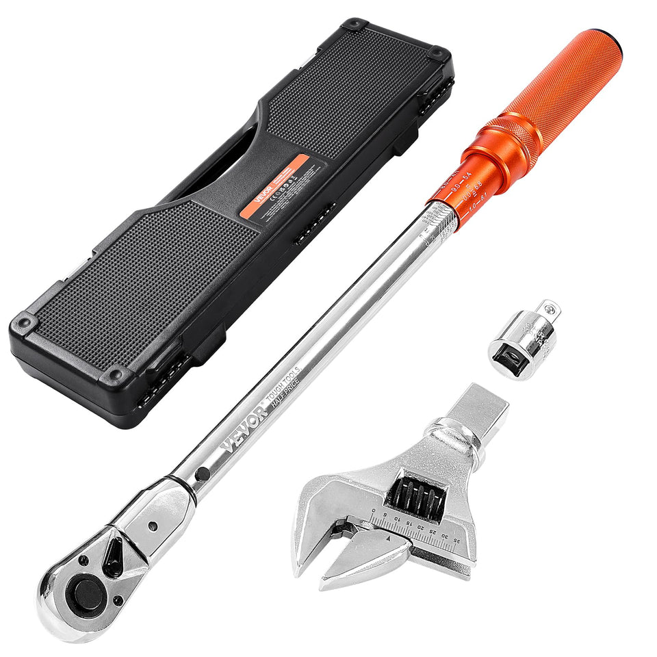 VEVOR adjustable torque wrench with interchangeable heads for versatile fastening tasks.