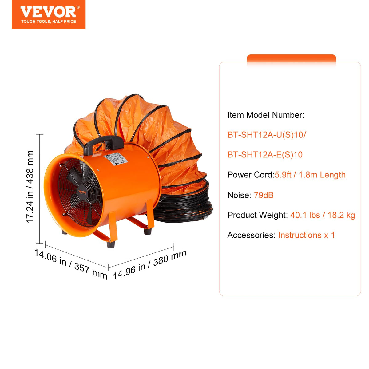 VEVOR Air Mover 12-inch robust steel construction for durability