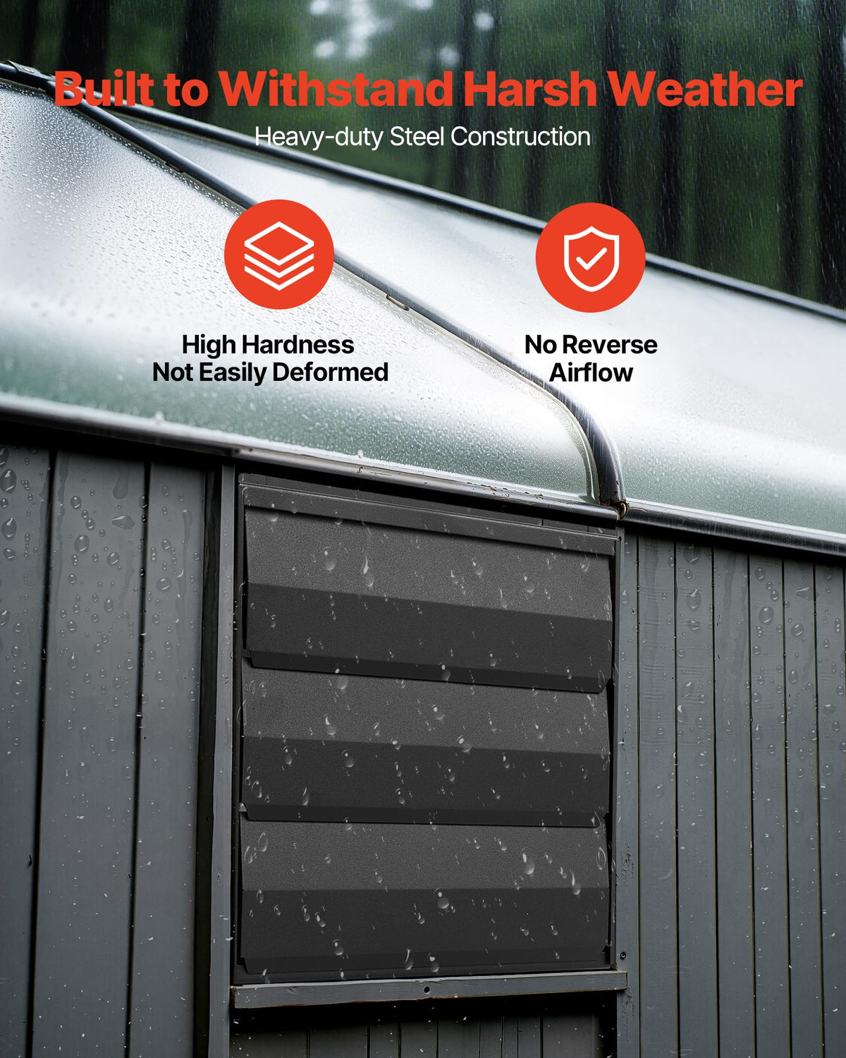 VEVOR all-metal construction provides rugged durability in damp or rainy environments