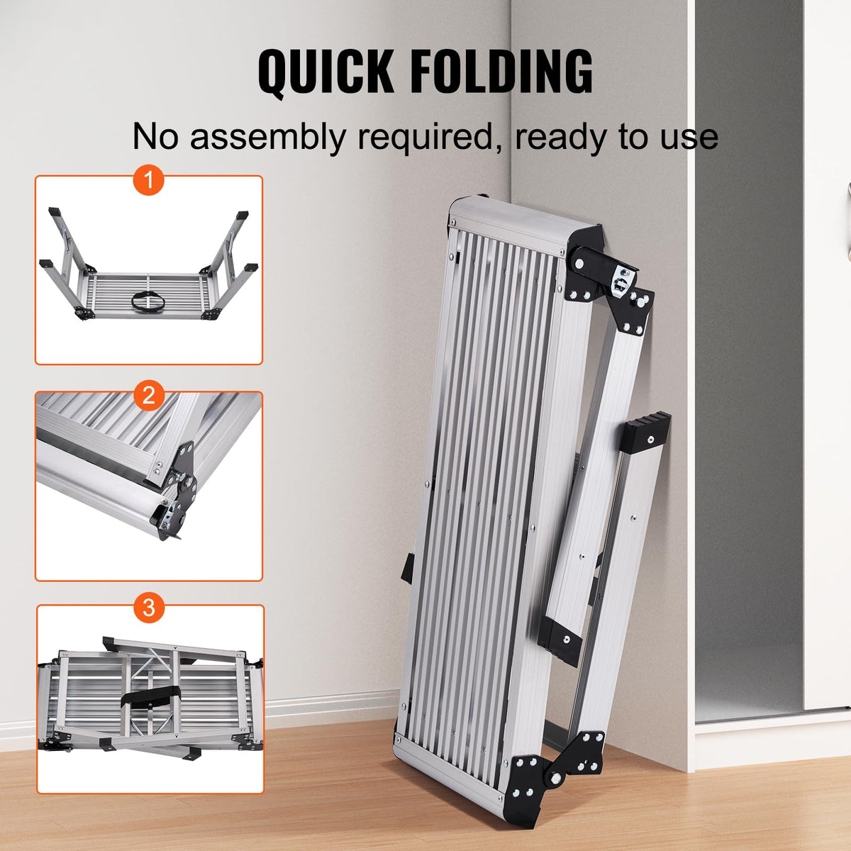 VEVOR aluminum drywall stool highlights rust-free, lightweight durability.