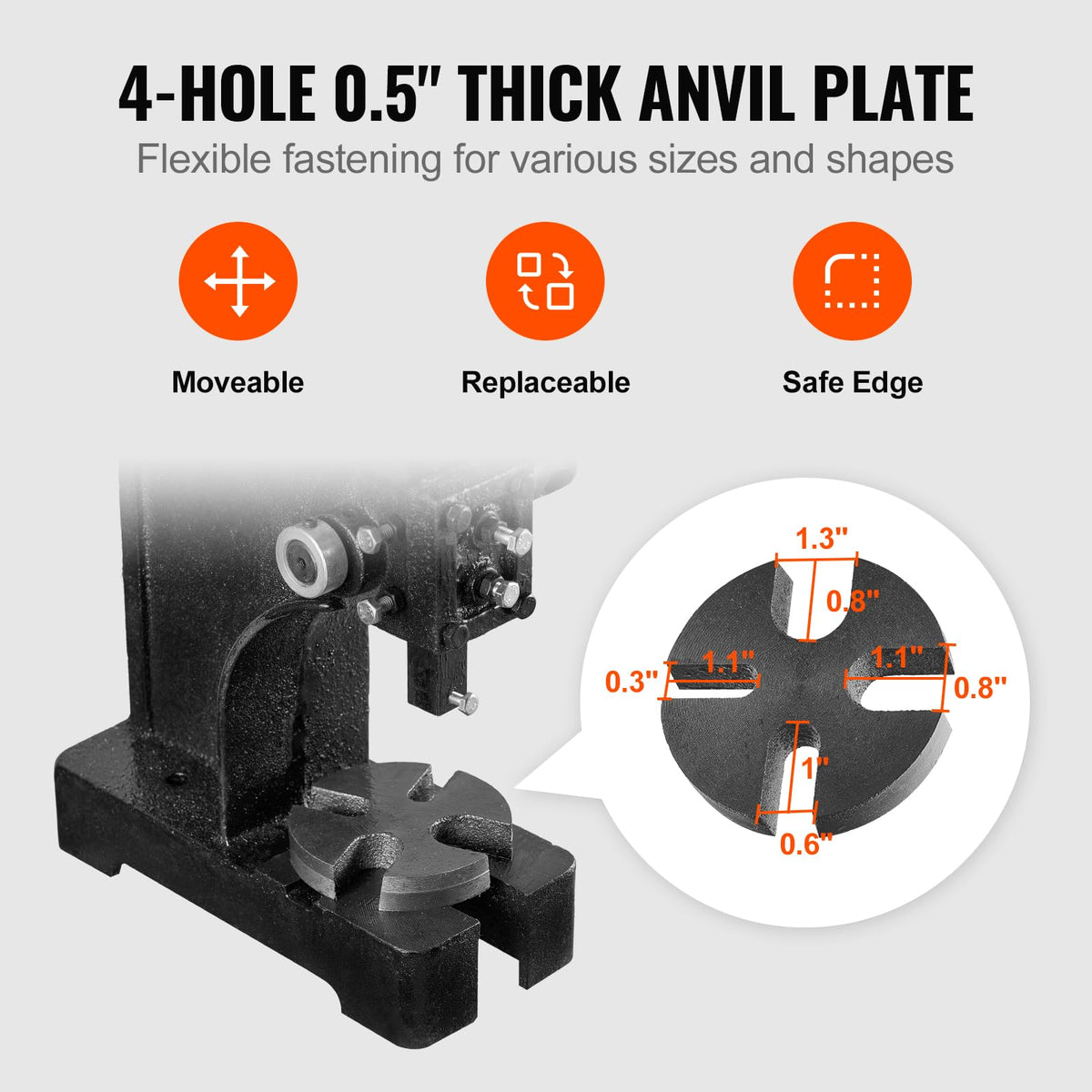 VEVOR Arbor Press AP-1-Ton anvil plate demonstrates stable work with diverse shapes.