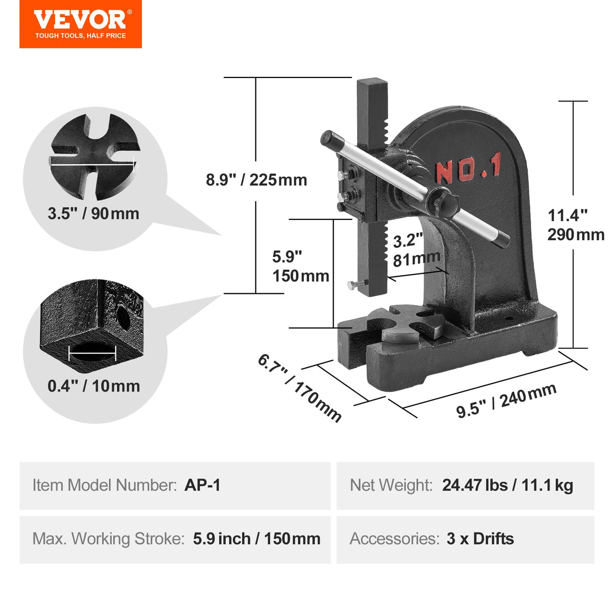 VEVOR Arbor Press AP-1-Ton in-use leather project conveys precise form and clean finishes.