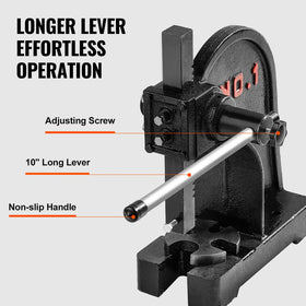 VEVOR Arbor Press AP-1-Ton ram detail focuses on the 0.4-inch bore for multi-mold use.