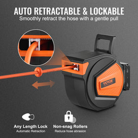 VEVOR auto-rewind hose reel keeps hoses tangle-free during frequent adjustments.