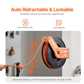 VEVOR auto-rewind mechanism prevents tangling and keeps workspace tidy