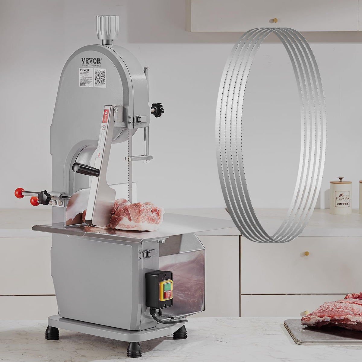 VEVOR blade cutting frozen meat for efficient processing.