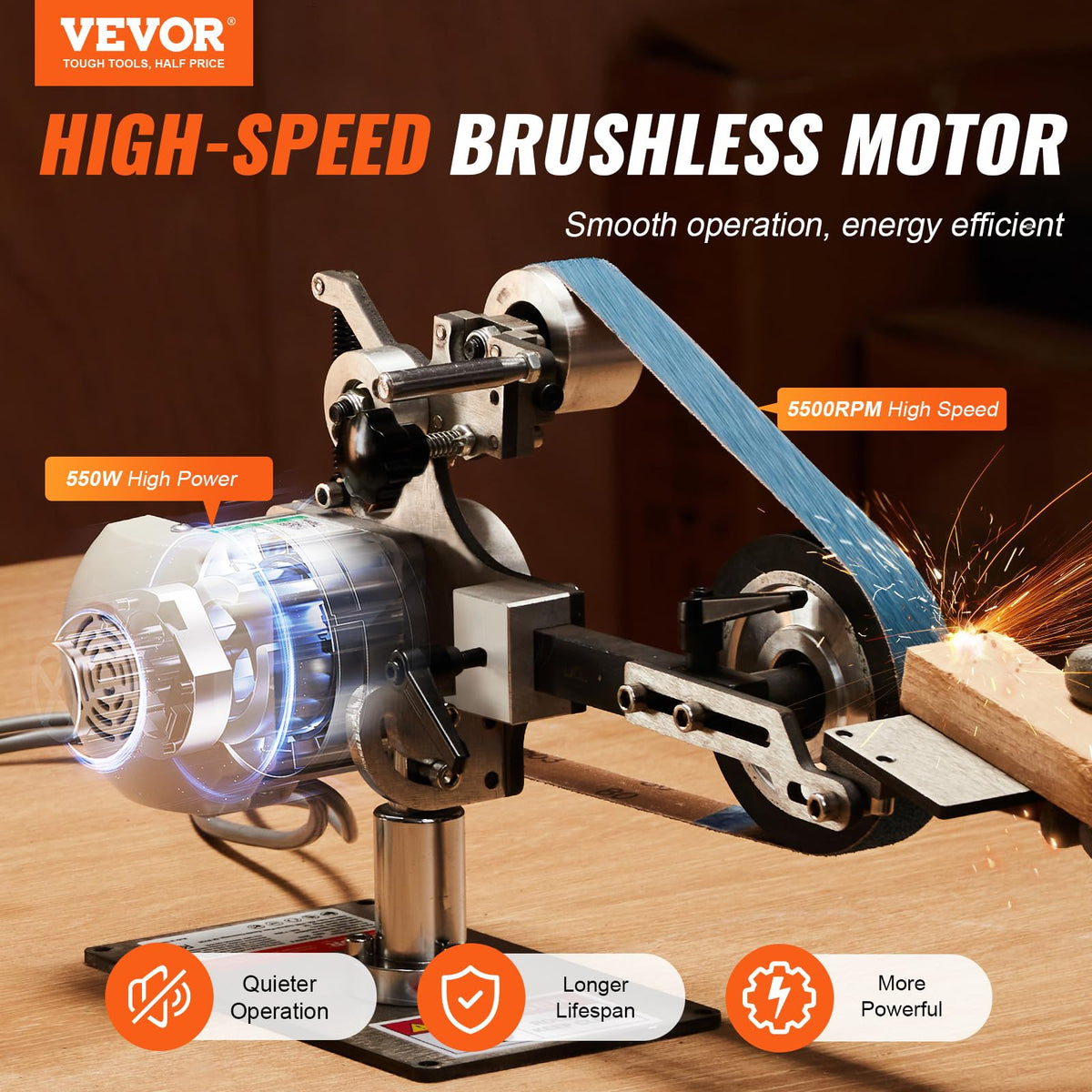 VEVOR Belt Grinder Sander with variable speed dial for precise finishing.