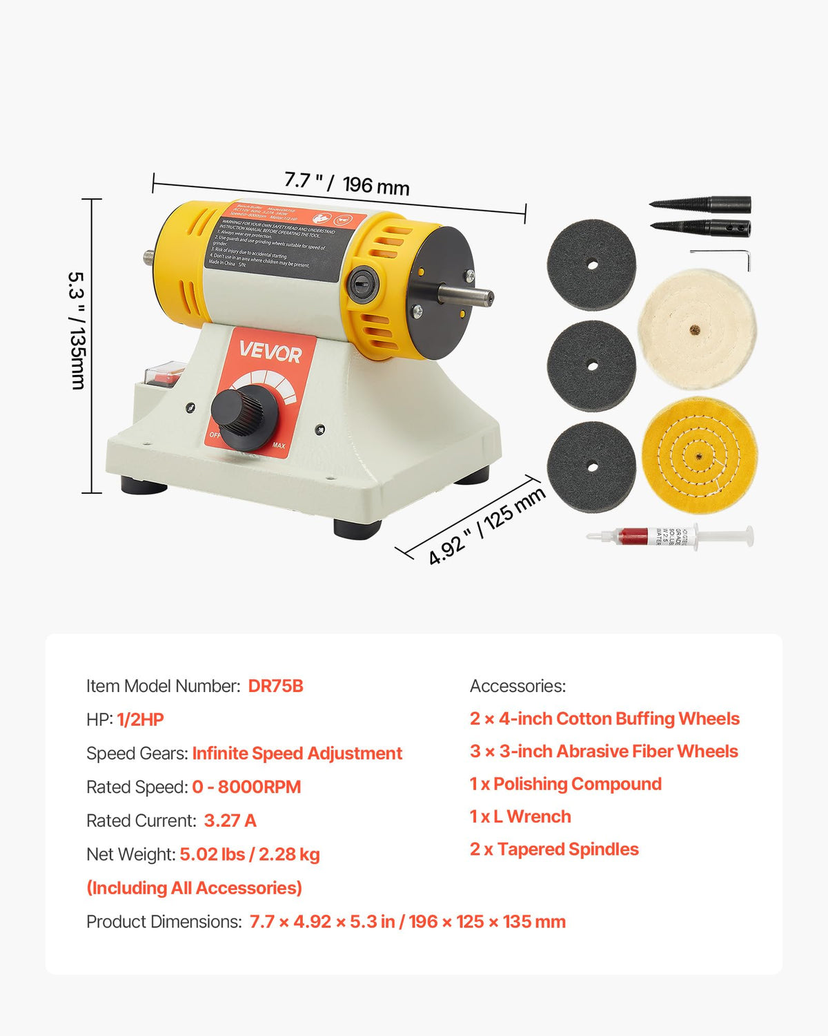 Accessory kit of the VEVOR bench buffer polisher with spindles and wrench