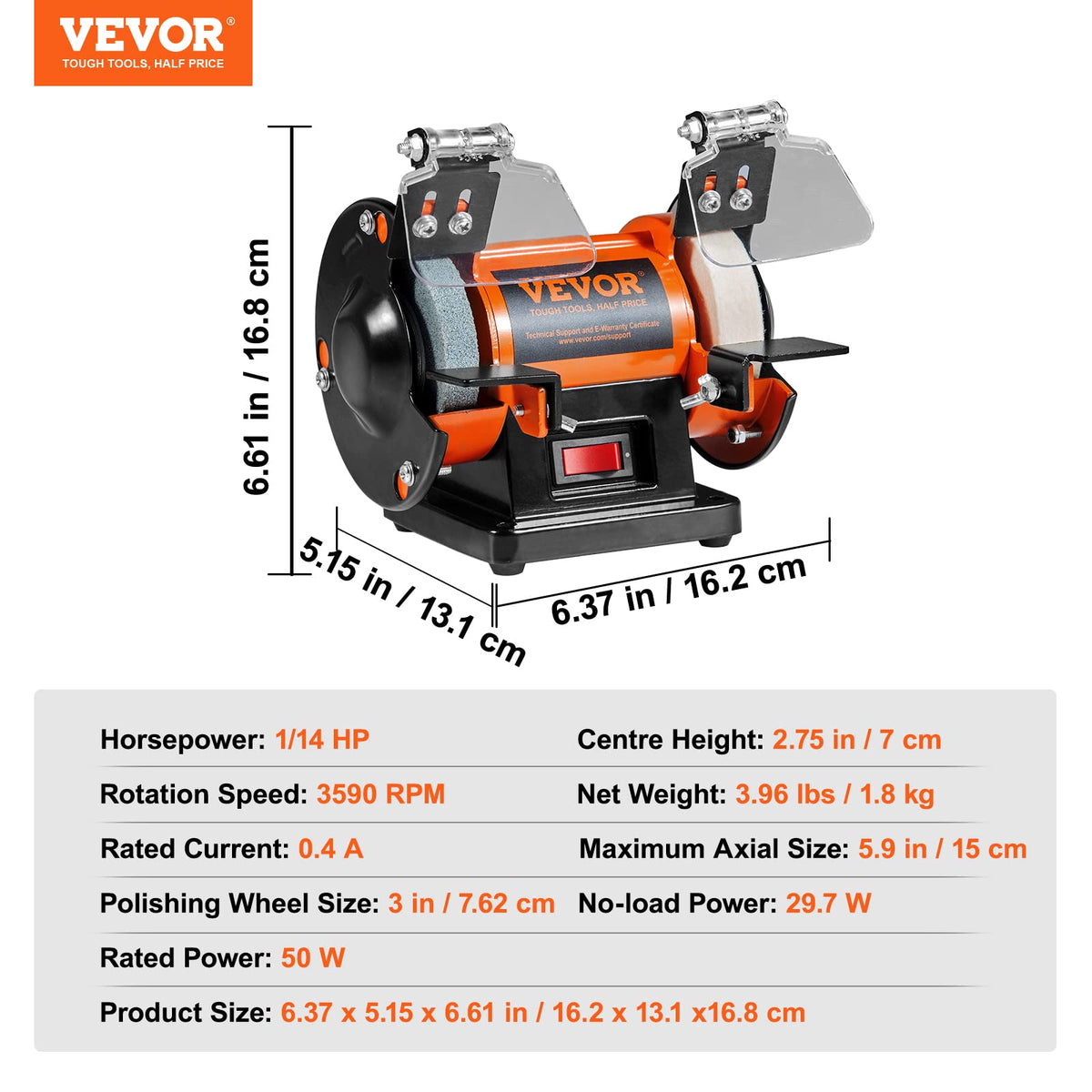 VEVOR bench buffer polisher adjustable tool rest aids precise angled grinding.