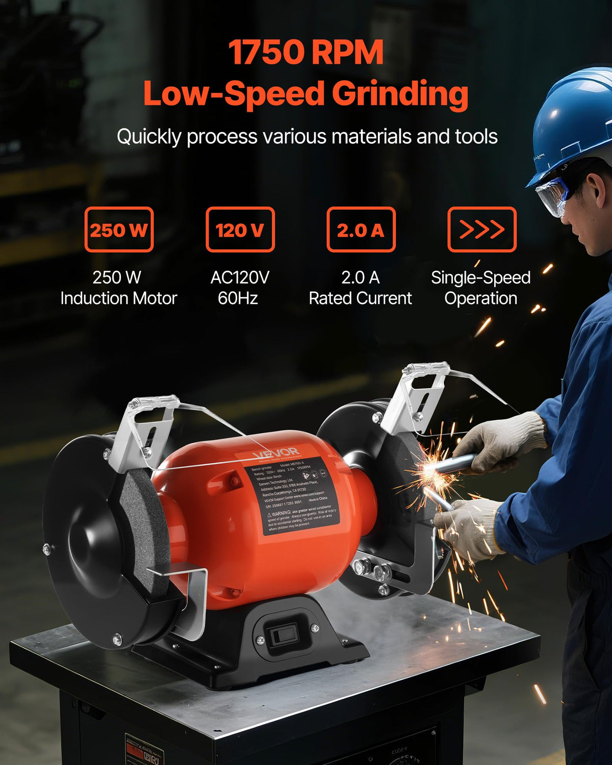 VEVOR bench grinder 36grit wheel enables rapid material removal on metal