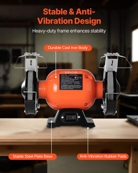VEVOR bench grinder base with rubber feet minimizes vibration during use