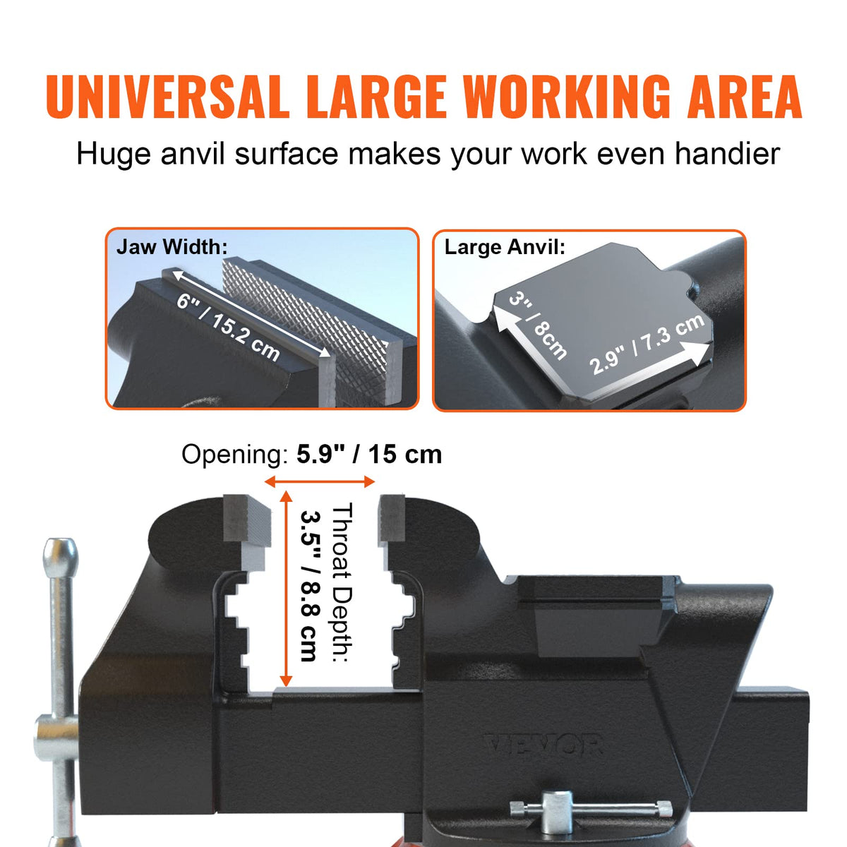 VEVOR bench vise 2.9 x 3-inch anvil area for small parts