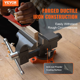 VEVOR bench vise shows 3.3 inch jaw opening for larger workpieces.