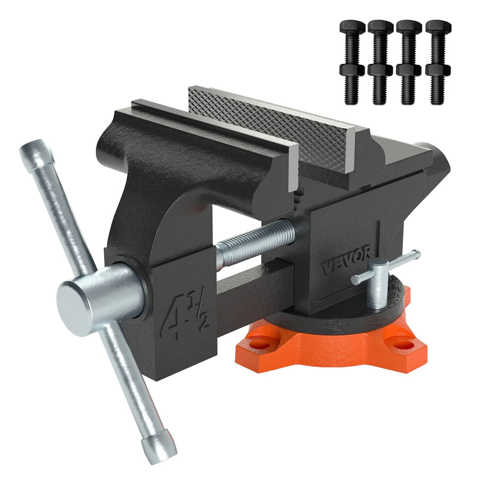VEVOR bench vise with 4.5 inch jaw width for secure clamping on thick stock.