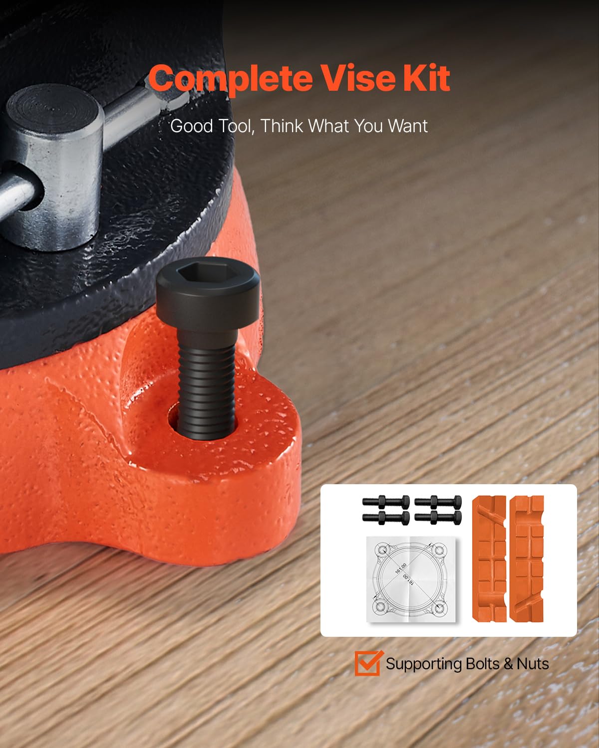 VEVOR bench vise four-bolt mounting ensures a solid, secure setup.