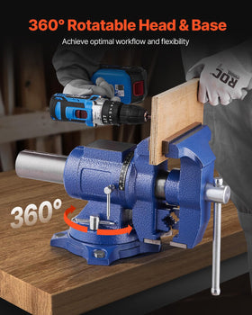 VEVOR bench vise highlights large anvil for hammering and shaping.