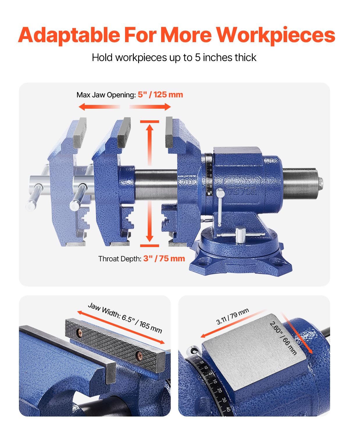 VEVOR 3-inch throat provides deep reach in tight spaces.
