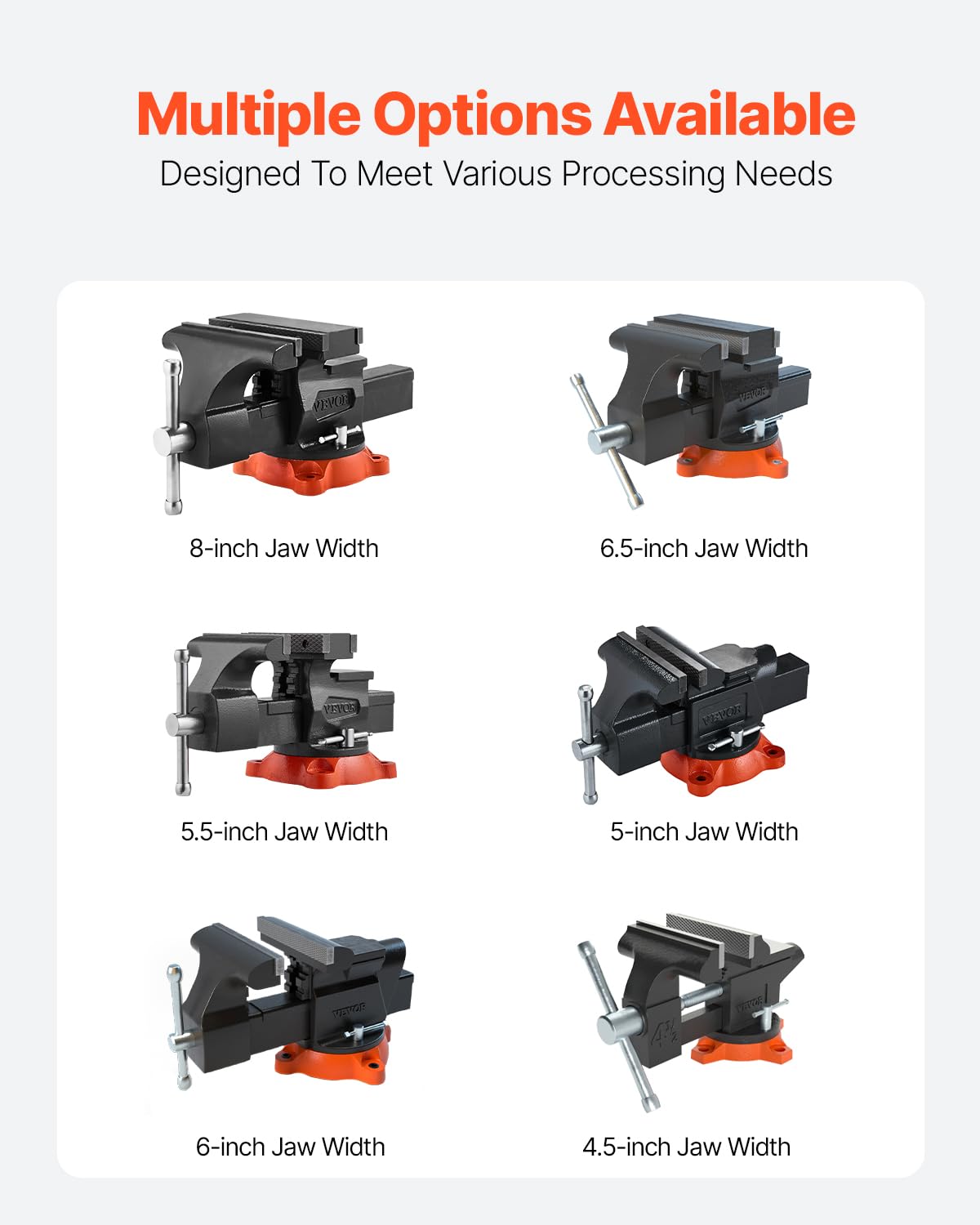VEVOR bench vise pipe jaw function clamps round stock securely.