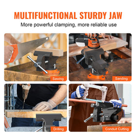 Replaceable serrated jaw plates on the VEVOR vise provide strong grip.