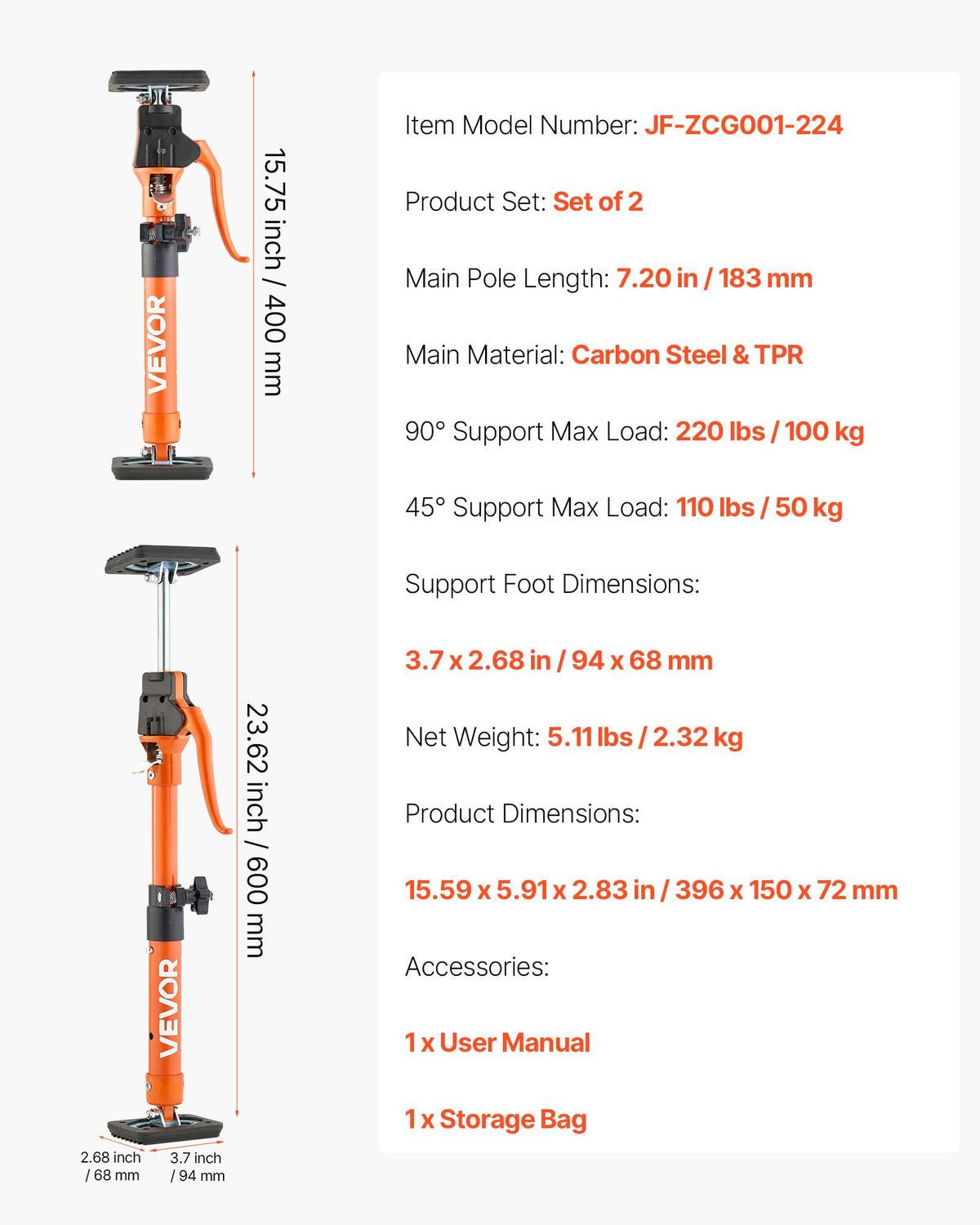 VEVOR carry bag keeps the pole portable for on-site use.