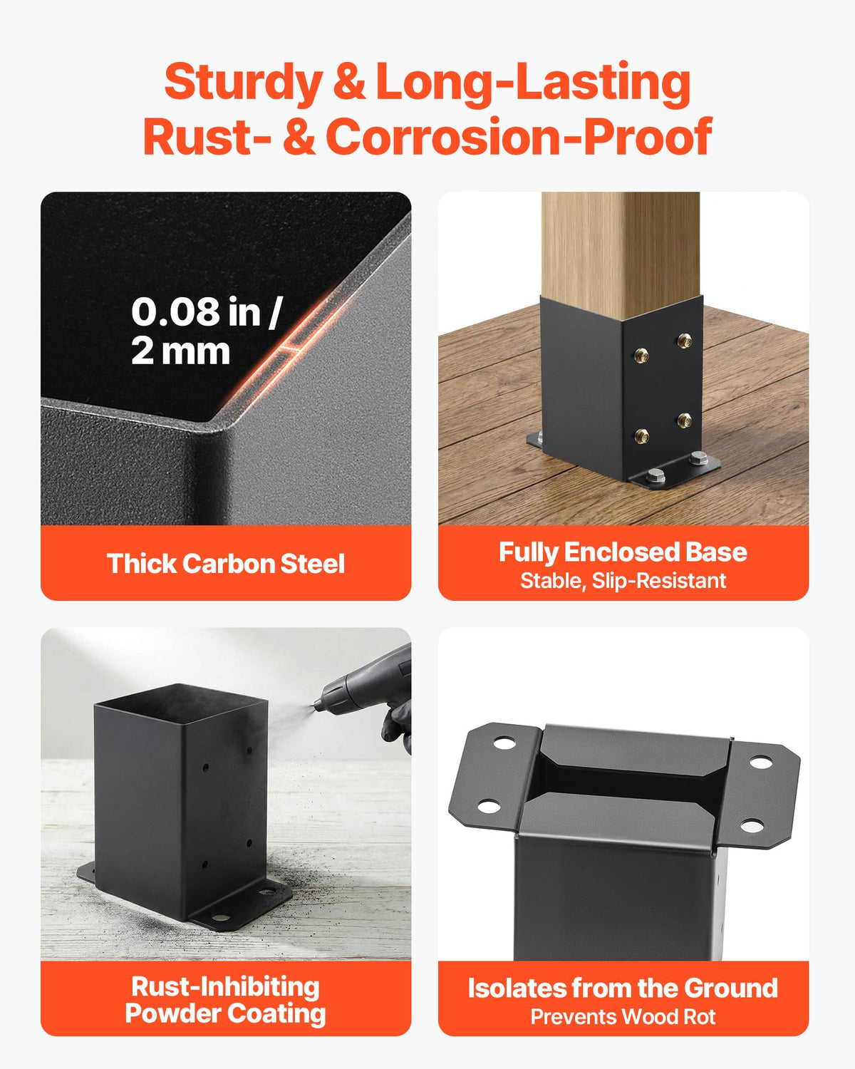 VEVOR carbon steel bracket with 0.08 inch wall for durability.