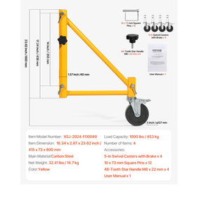 VEVOR carbon steel outriggers deliver rigid support for four-leg frames.