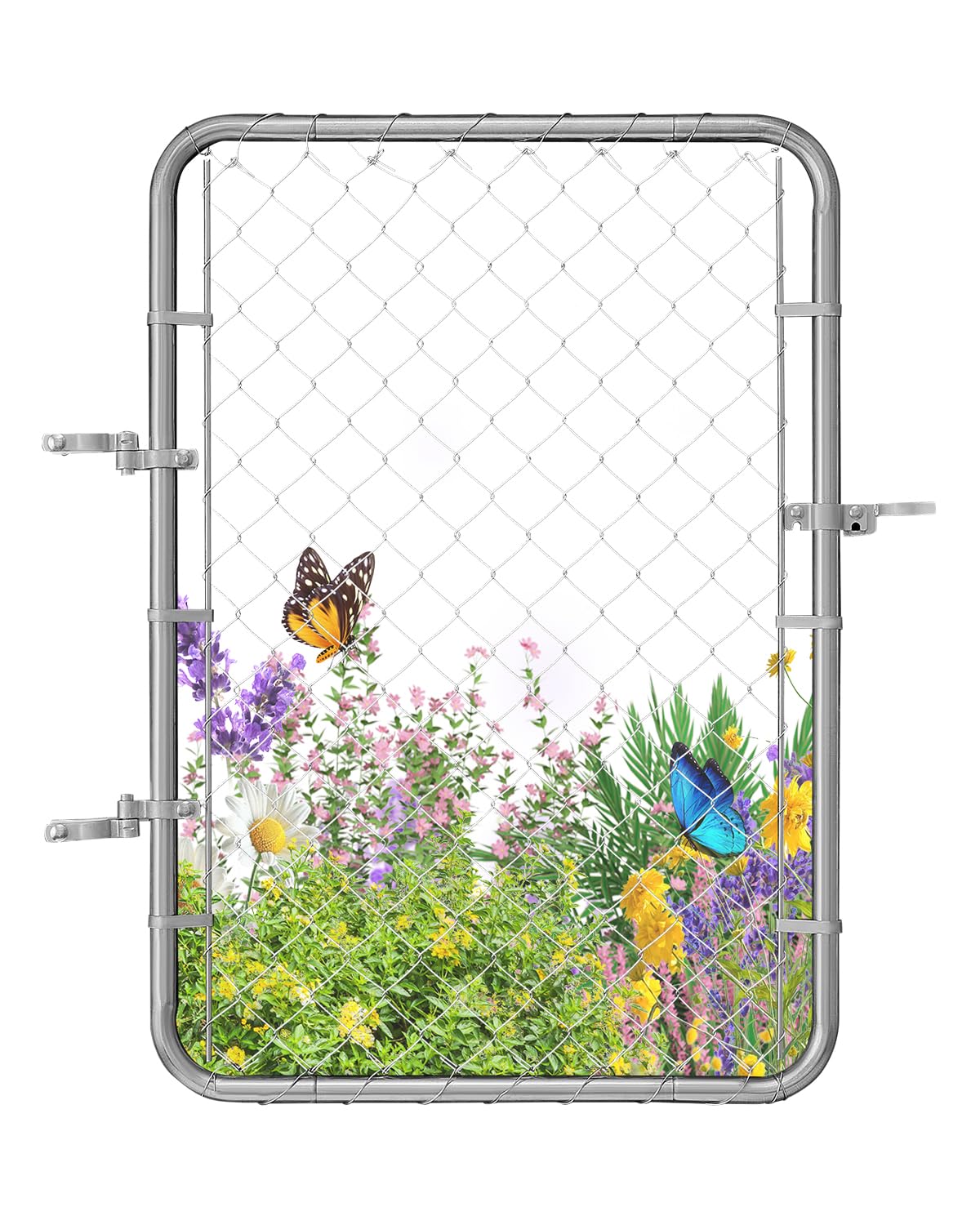 VEVOR chain link gate 32x46 inches, assembled to show sturdy, rust-resistant frame for outdoor use.