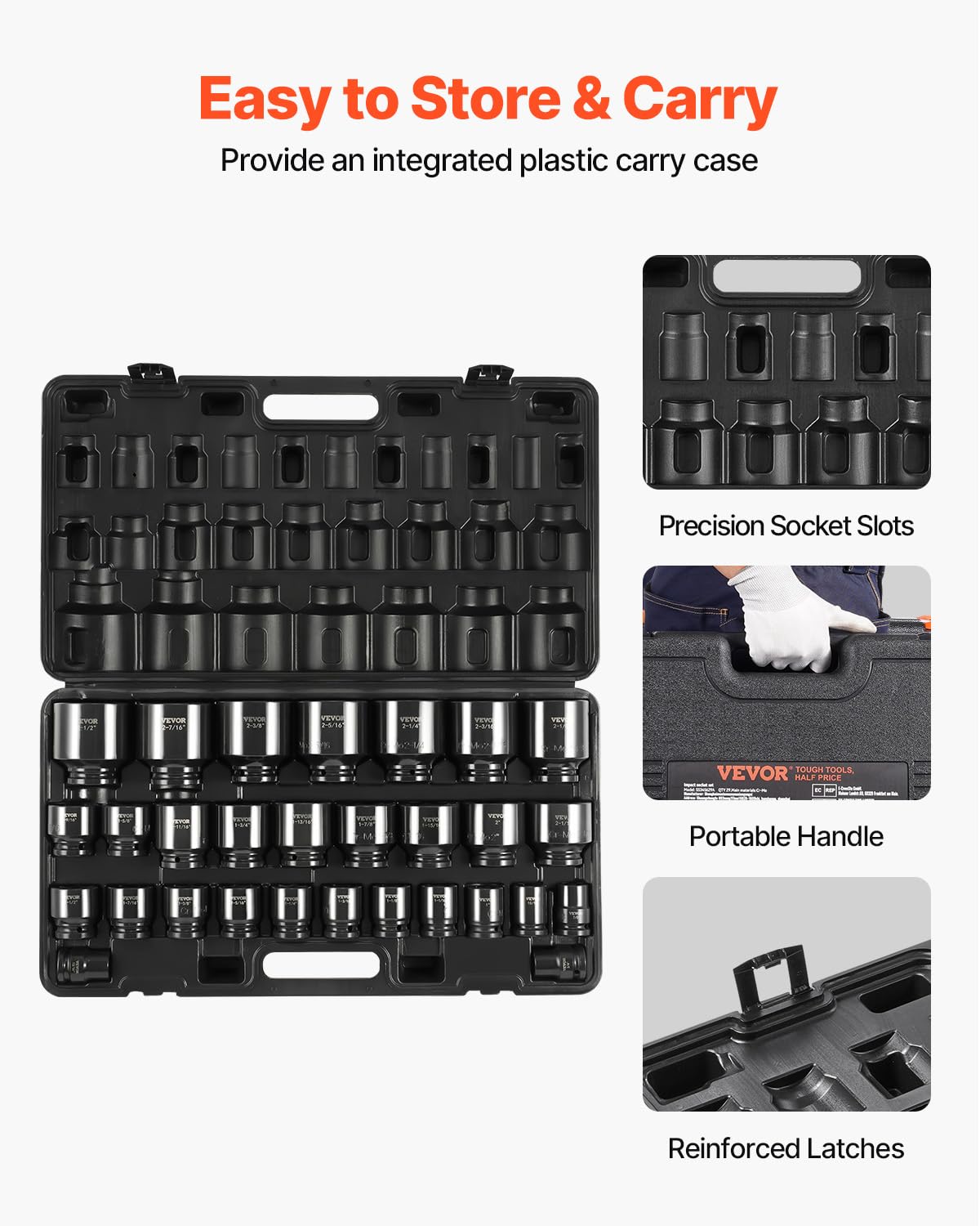 VEVOR compact storage case keeps sockets organized and portable.