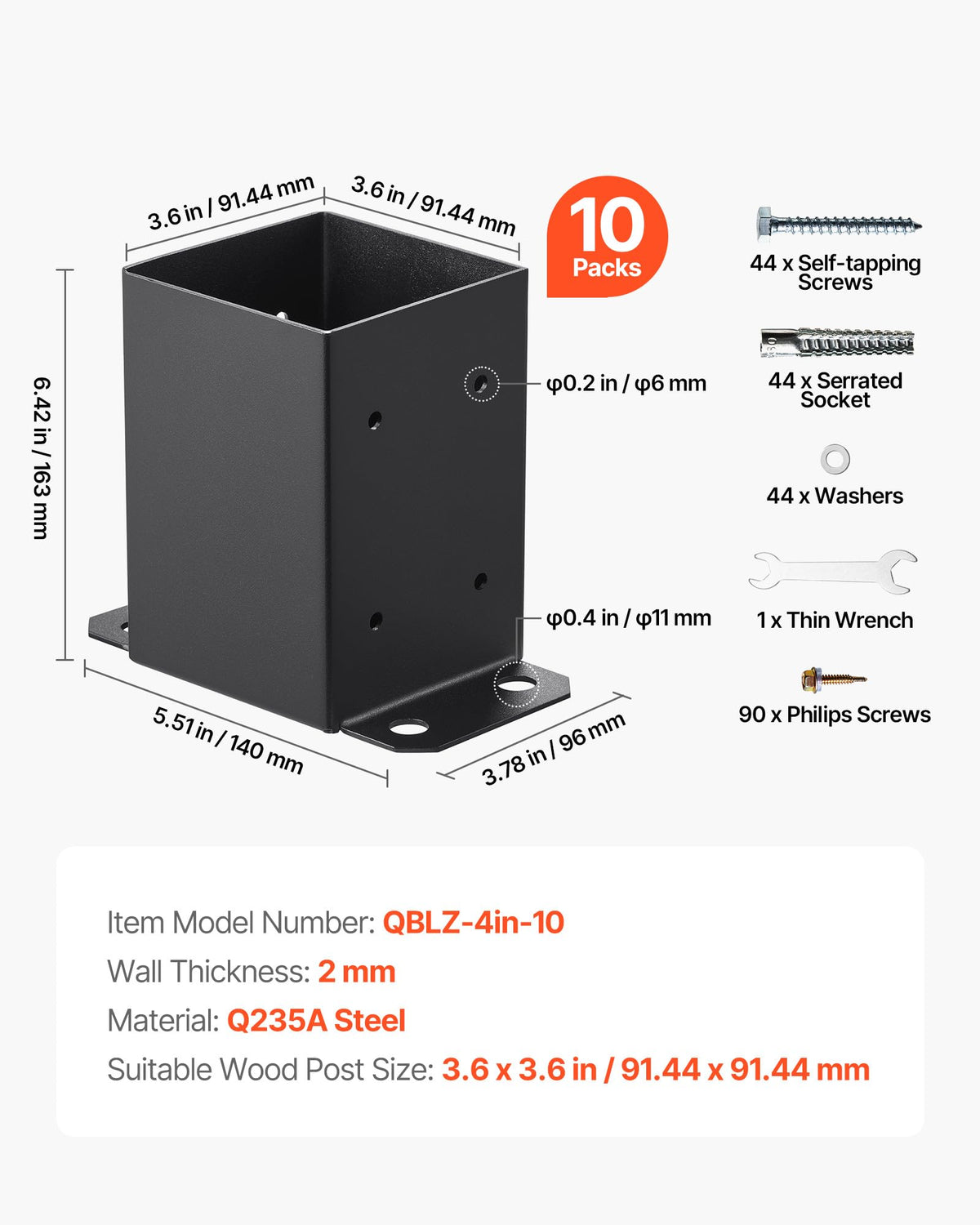 VEVOR complete accessory set includes screws and wrenches.
