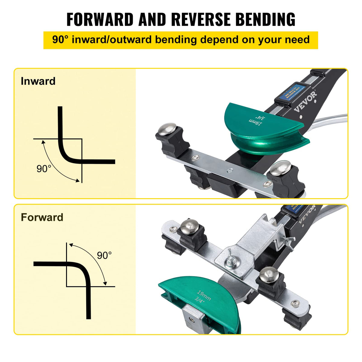 VEVOR copper pipe bender ergonomic handle reduces effort during bending.