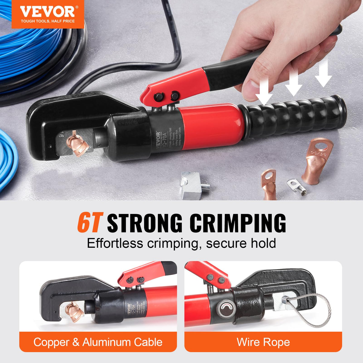 VEVOR crimping tool 180° head enables tight-space work
