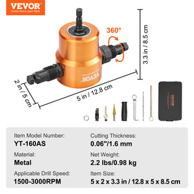 VEVOR cutting capacities for carbon steel, stainless steel, plastic, and wood.