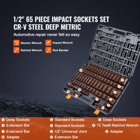VEVOR deep and standard sockets organized in the case for versatile repair.