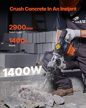 VEVOR Demolition Jack Hammer delivers 2900 BPM impact for fast concrete breaking