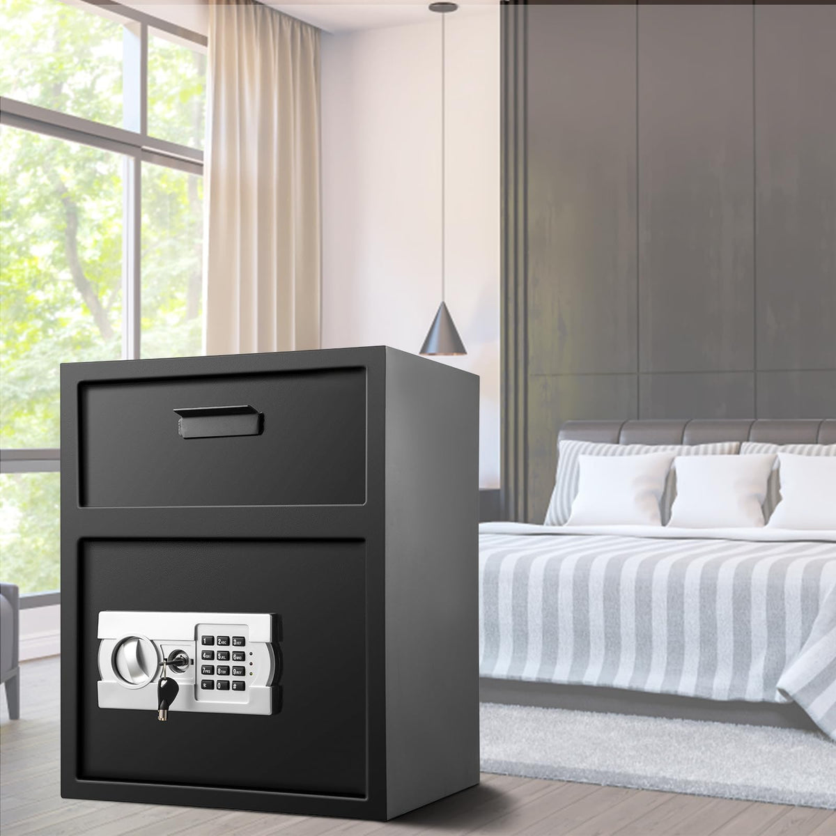 VEVOR depository safe deposit slot demonstrates easy secure drops of cash and documents.