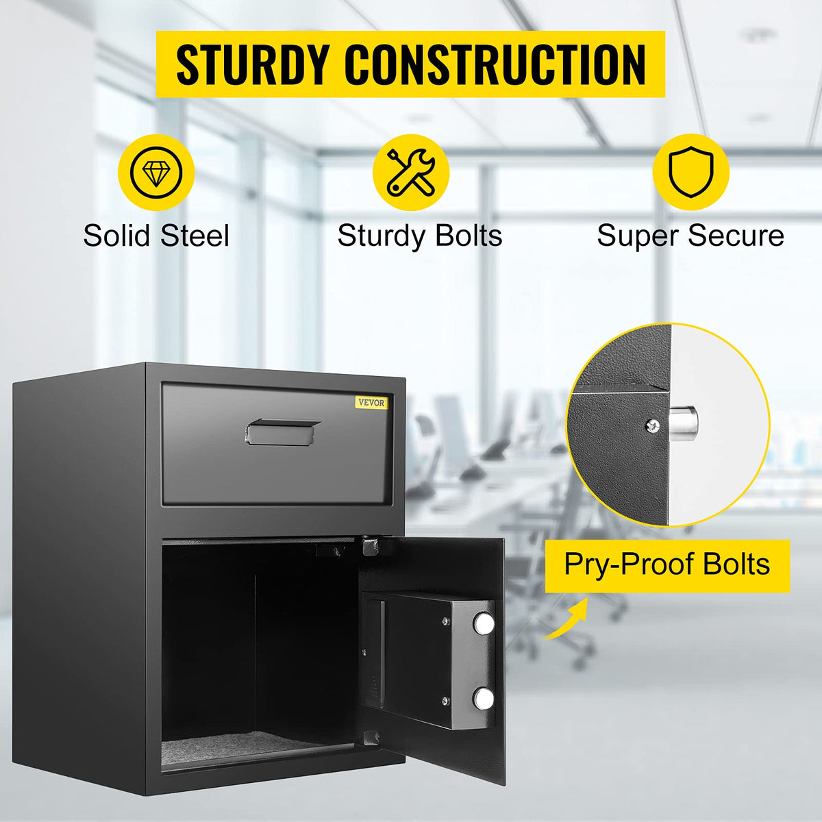 VEVOR depository safe electronic lock enables dual codes for authorized users.
