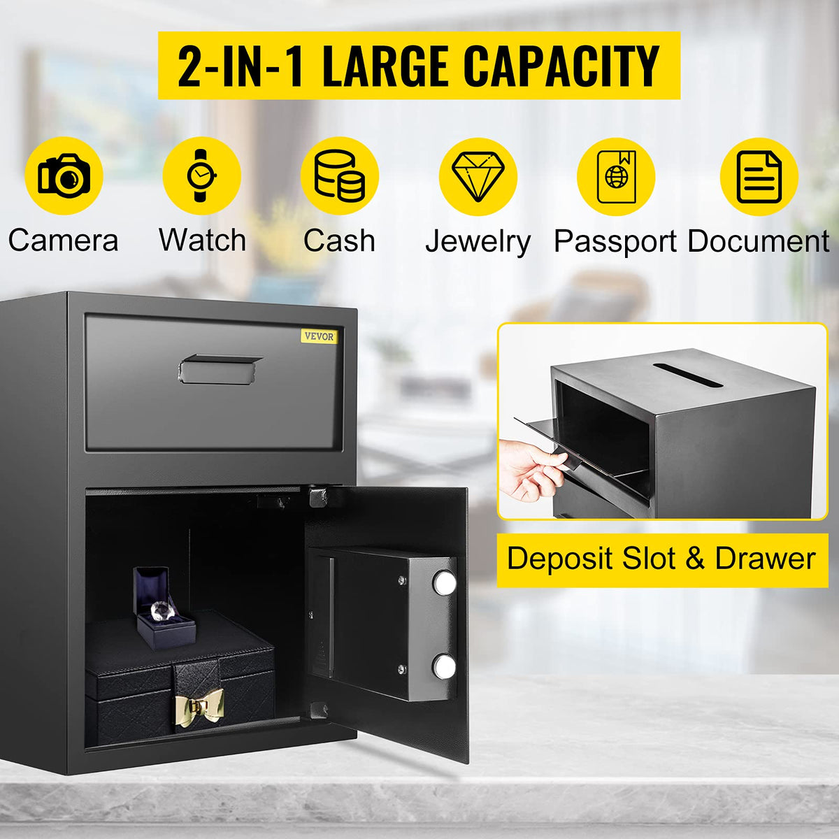 VEVOR depository safe pry-proof bolts bolster theft protection.