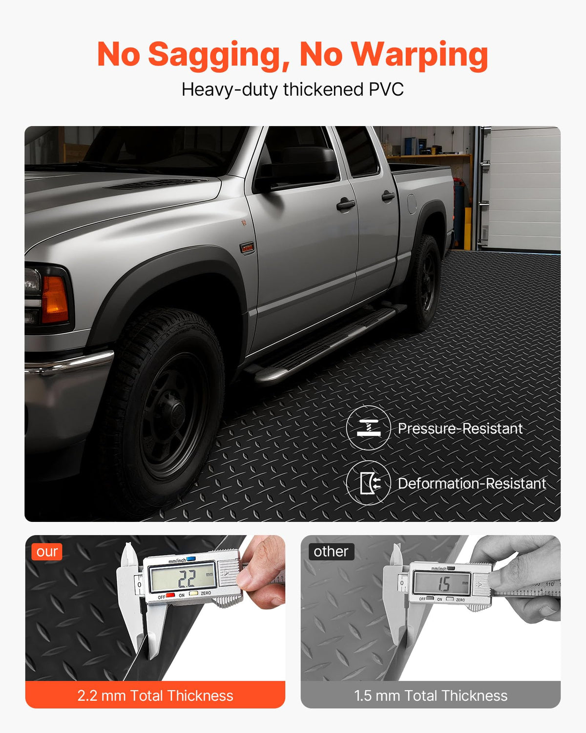 VEVOR diamond-pattern non-slip surface enhances traction in wet conditions.
