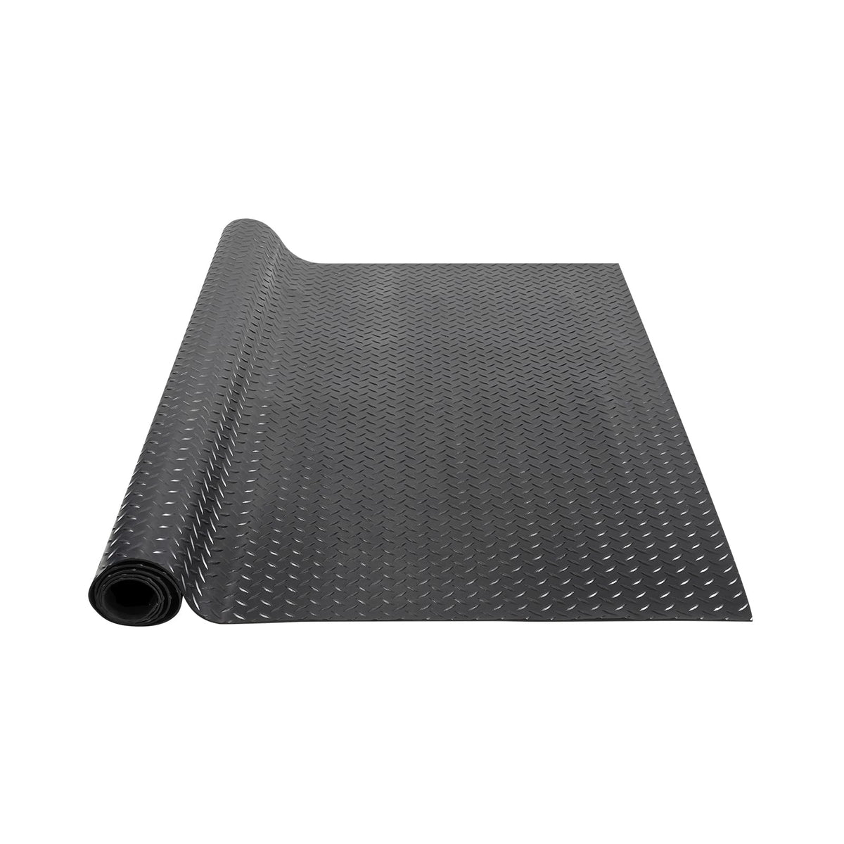VEVOR Diamond-Plate Rubber Flooring Roll shown in a workshop, durable surface for garages.