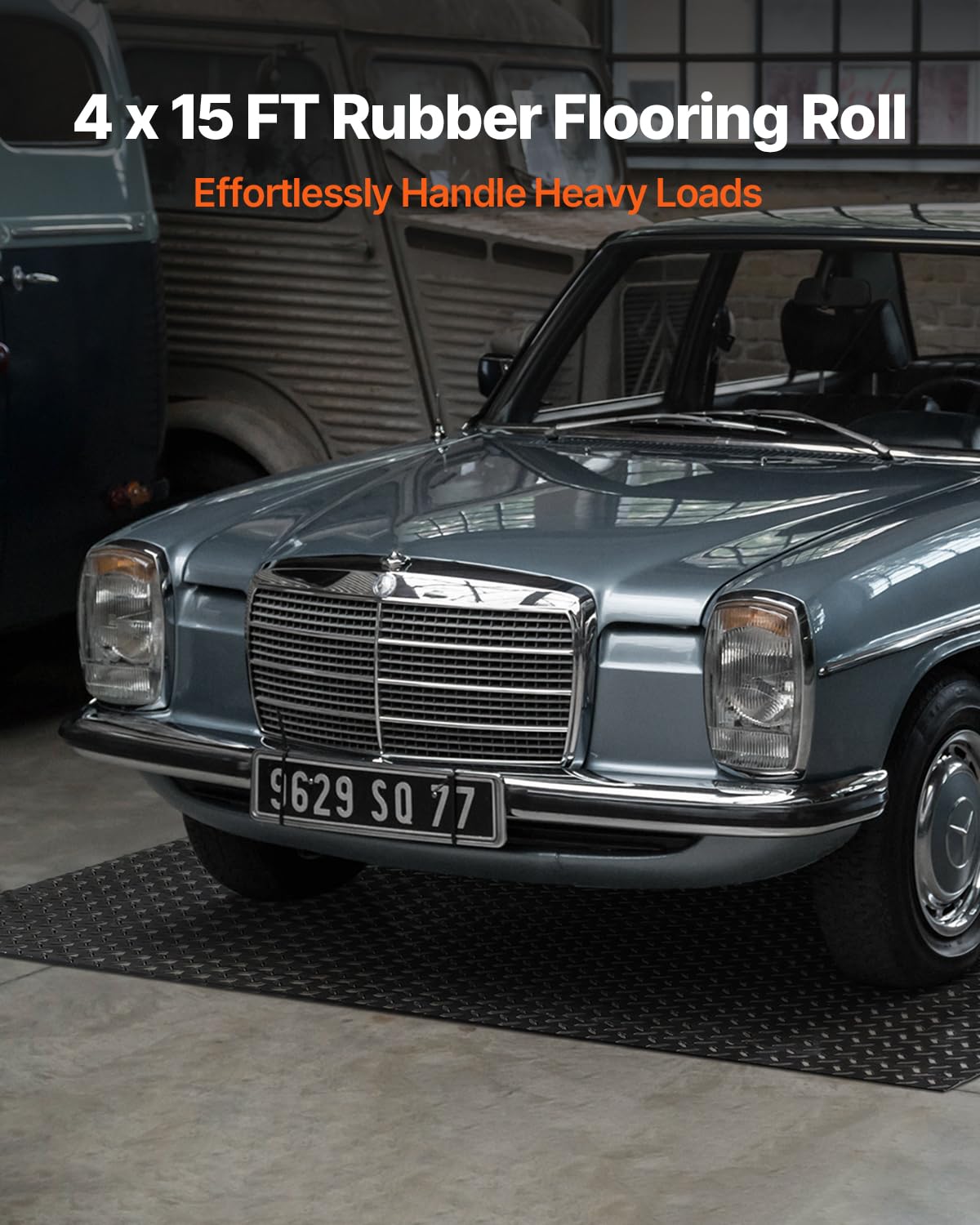 VEVOR diamond-plate rubber mat, side view, enhances grip and style.
