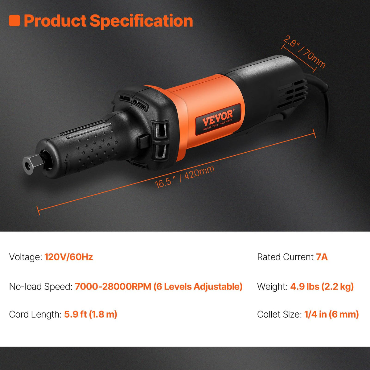 VEVOR die grinder ergonomic soft-handle for comfortable control