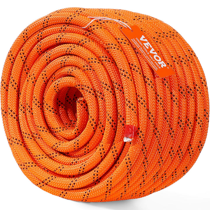 VEVOR double braided rope in orange and black ready for outdoor rigging.