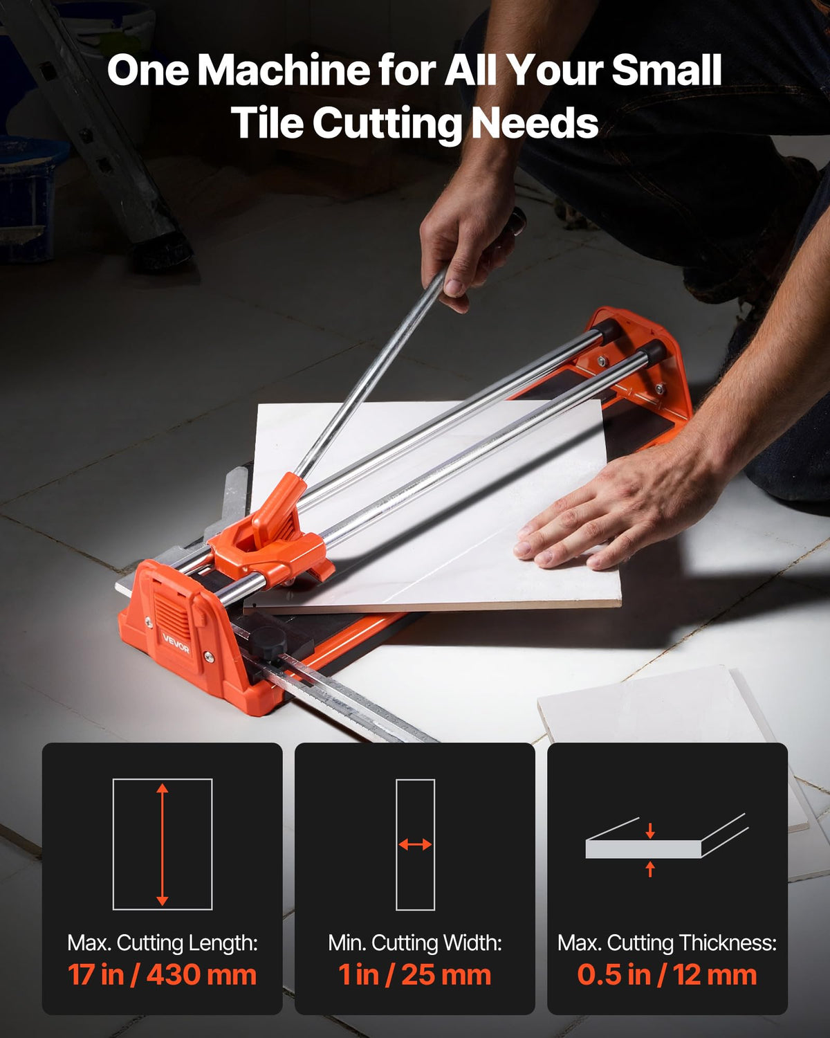 VEVOR double rails provide stable guiding for accurate tile cuts