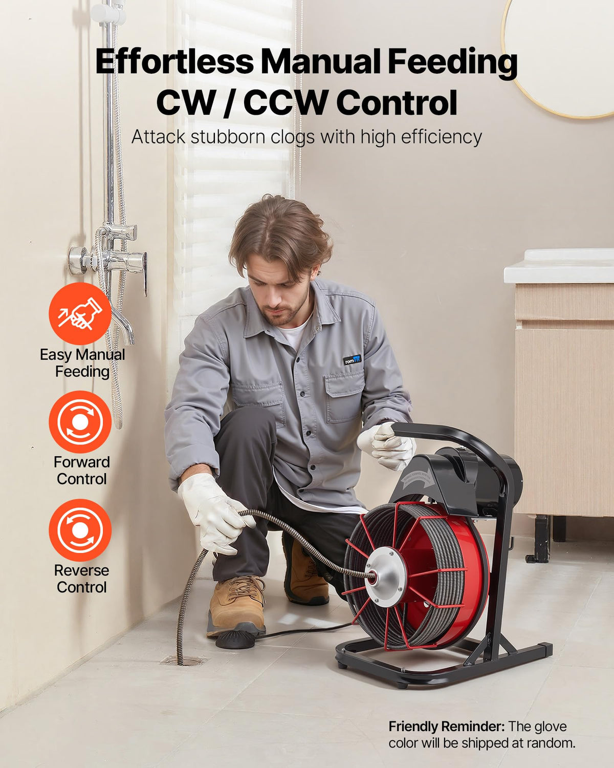 VEVOR drain cleaner with 4 cutters enables versatile blockage removal.