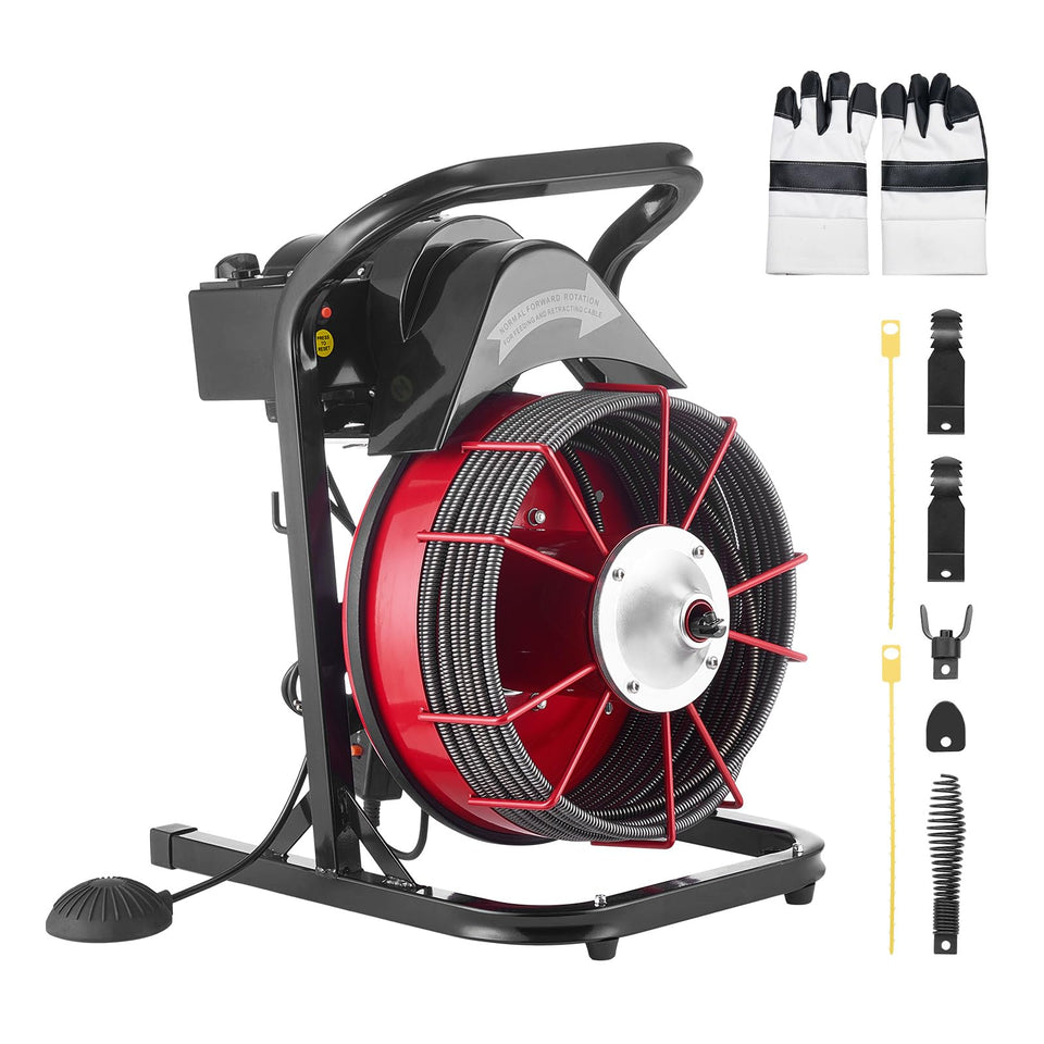 VEVOR drain cleaner machine with 75 ft cable for efficient pipe cleaning.
